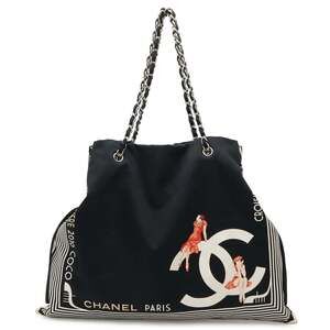 CHANEL Black Canvas Shoulder Bag